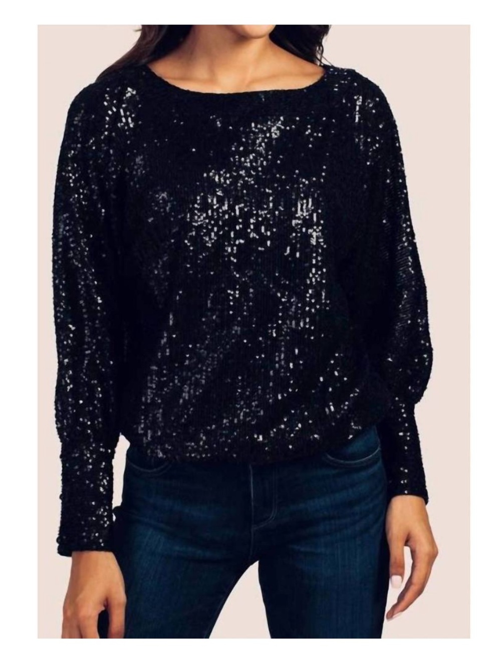 NWT TRINA TURK sprite dolman Sequin top in midnight Dark Blue Sz L